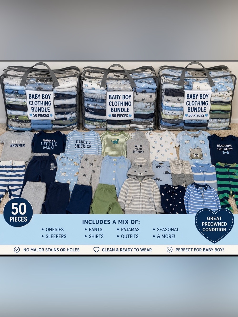 50 Piece Tote Baby Boys Clothing